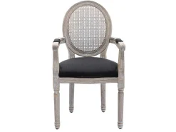 Set Van 2 Stoelen Met Armleuningen - Riet, Stof En Heveahout - Zwart - Antoinette-Vente-unique Discount