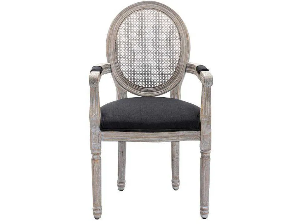 Set Van 2 Stoelen Met Armleuningen - Riet, Stof En Heveahout - Zwart - Antoinette-Vente-unique Discount