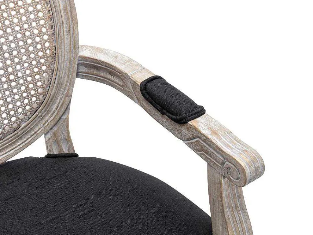 Set Van 2 Stoelen Met Armleuningen - Riet, Stof En Heveahout - Zwart - Antoinette-Vente-unique Discount