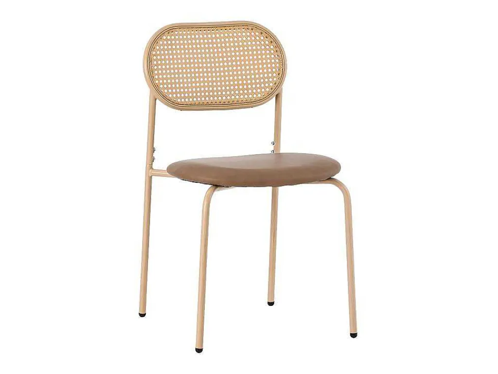 Set Van 4 Stoelen Van Kunstleer En Rotan - Metalen Poten - Bruin-ModernLuxe Sale