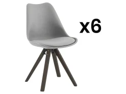 Set Van 6 Stoelen Van Polypropyleen En Beuken - Grijs En Donker Naturel - Serani-Vente-unique Online