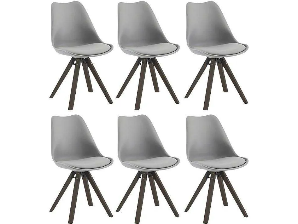 Set Van 6 Stoelen Van Polypropyleen En Beuken - Grijs En Donker Naturel - Serani-Vente-unique Online