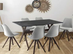 Set Van 6 Stoelen Van Polypropyleen En Beuken - Grijs En Donker Naturel - Serani-Vente-unique Online