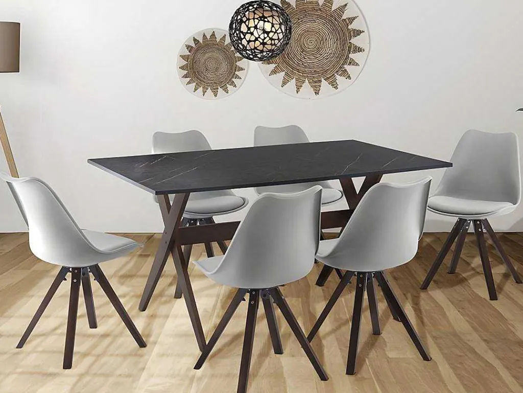 Set Van 6 Stoelen Van Polypropyleen En Beuken - Grijs En Donker Naturel - Serani-Vente-unique Online