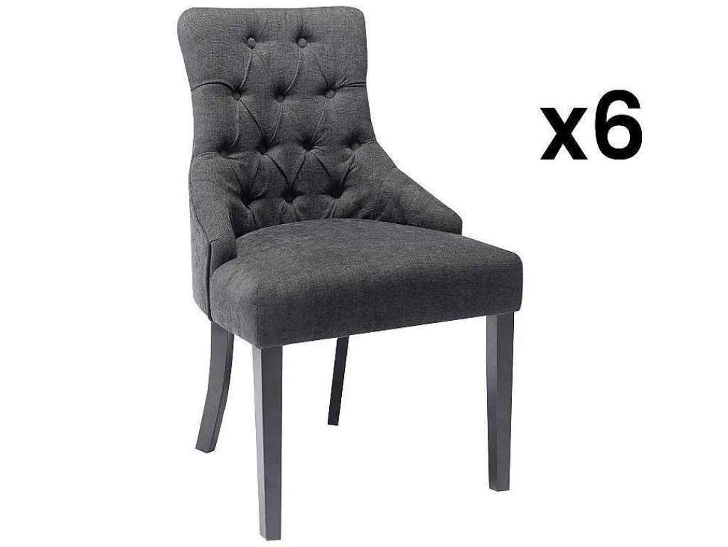 Set Van 6 Stoelen Van Stof En Heveahout - Grijs - Mervia-Vente-unique Clearance