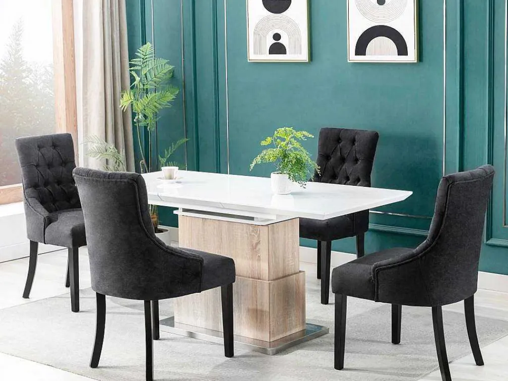 Set Van 6 Stoelen Van Stof En Heveahout - Grijs - Mervia-Vente-unique Clearance