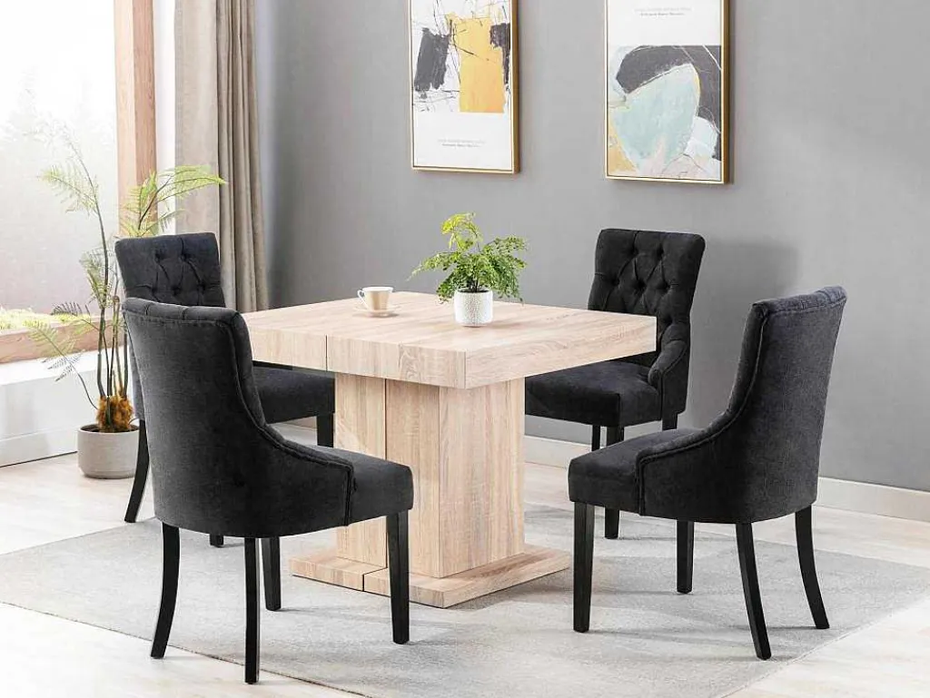 Set Van 6 Stoelen Van Stof En Heveahout - Grijs - Mervia-Vente-unique Clearance