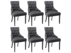 Set Van 6 Stoelen Van Stof En Heveahout - Grijs - Mervia-Vente-unique Clearance