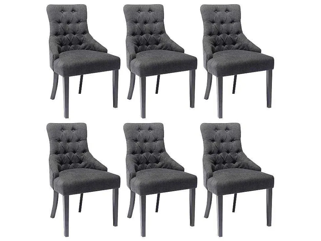 Set Van 6 Stoelen Van Stof En Heveahout - Grijs - Mervia-Vente-unique Clearance
