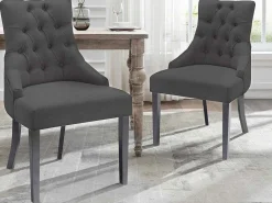 Set Van 6 Stoelen Van Stof En Heveahout - Grijs - Mervia-Vente-unique Clearance