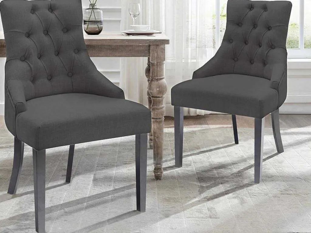 Set Van 6 Stoelen Van Stof En Heveahout - Grijs - Mervia-Vente-unique Clearance
