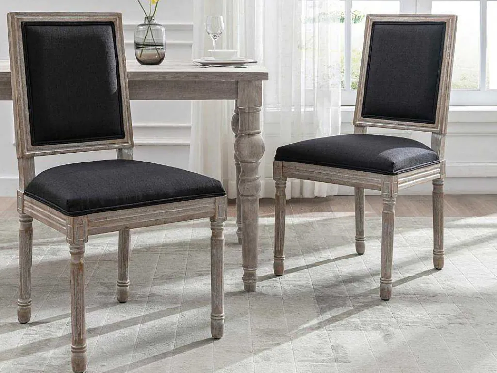 Set Van 2 Stoelen Van Stof En Heveahout - Zwart - Amboisette-Vente-unique Discount