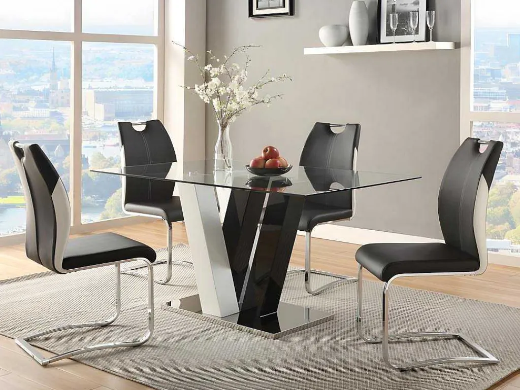 Set Van 4 Stoelen Winch - Zwart / Wit Kunstleer - Poten Van Chroom Metaal-Vente-unique Clearance