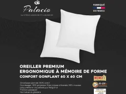 Set Van 2 Traagschuim Hoofdkussen 60 X 60 Cm - Perkaal Katoen - 91 Draden/Cm - 750 Gr - Wit - Auxence-Palacio Sale
