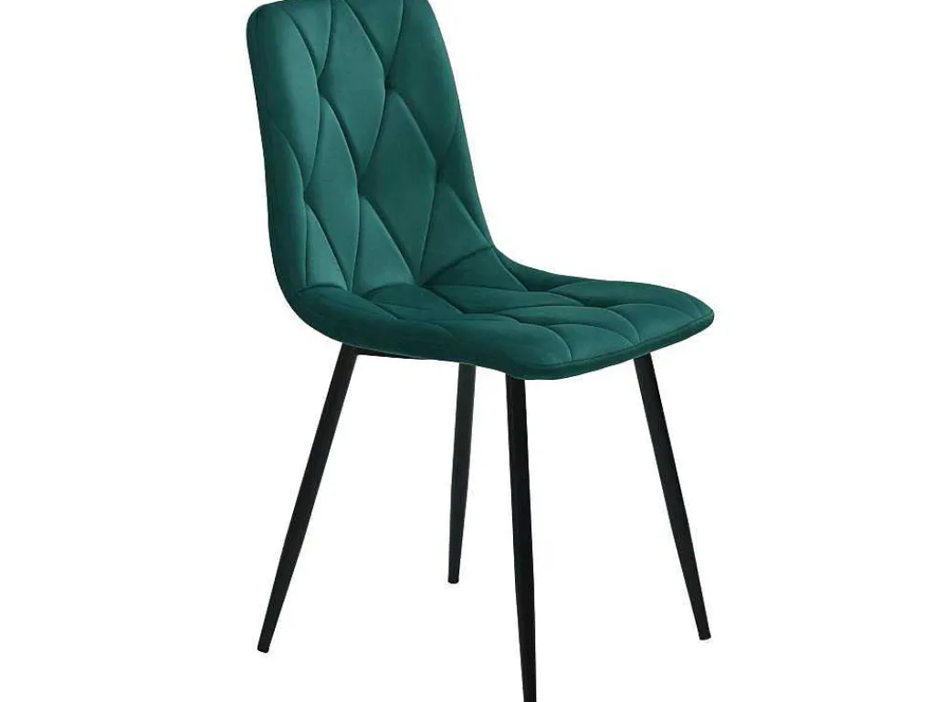 Set Van 4 Velvet Stoelen - Metalen Structuur - Ruitpatroon - Groen-ModernLuxe Online