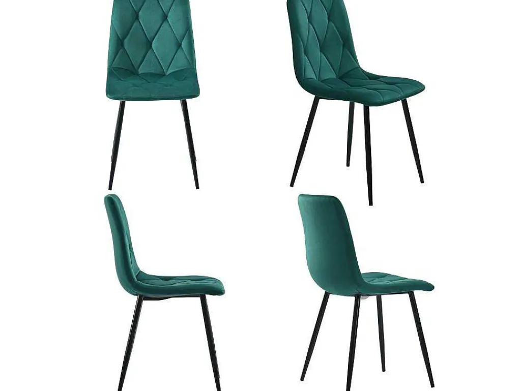 Set Van 4 Velvet Stoelen - Metalen Structuur - Ruitpatroon - Groen-ModernLuxe Online