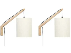 Set Van 2 Wandlampen Met Scandinavische Stijl - D35 X H48 Cm - Hout En Stof - Naturel En Beige - Paliana-OZAIA Clearance