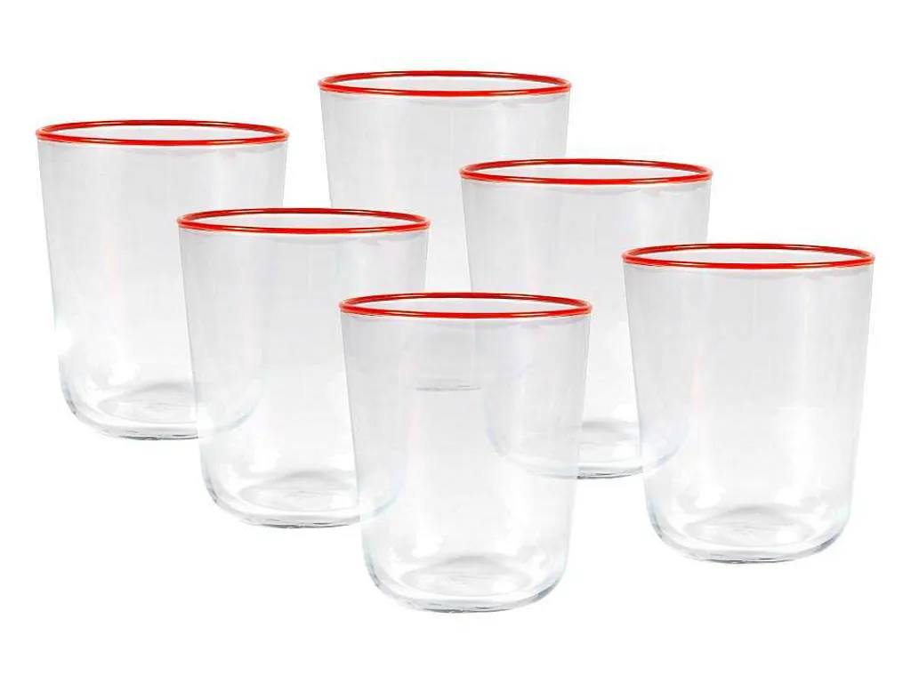 Set Van 6 Waterglazen Met Oranje Rand - 31,5 Cl - D. 8 X H. 9,5 Cm - Azuran-OZAIA Discount