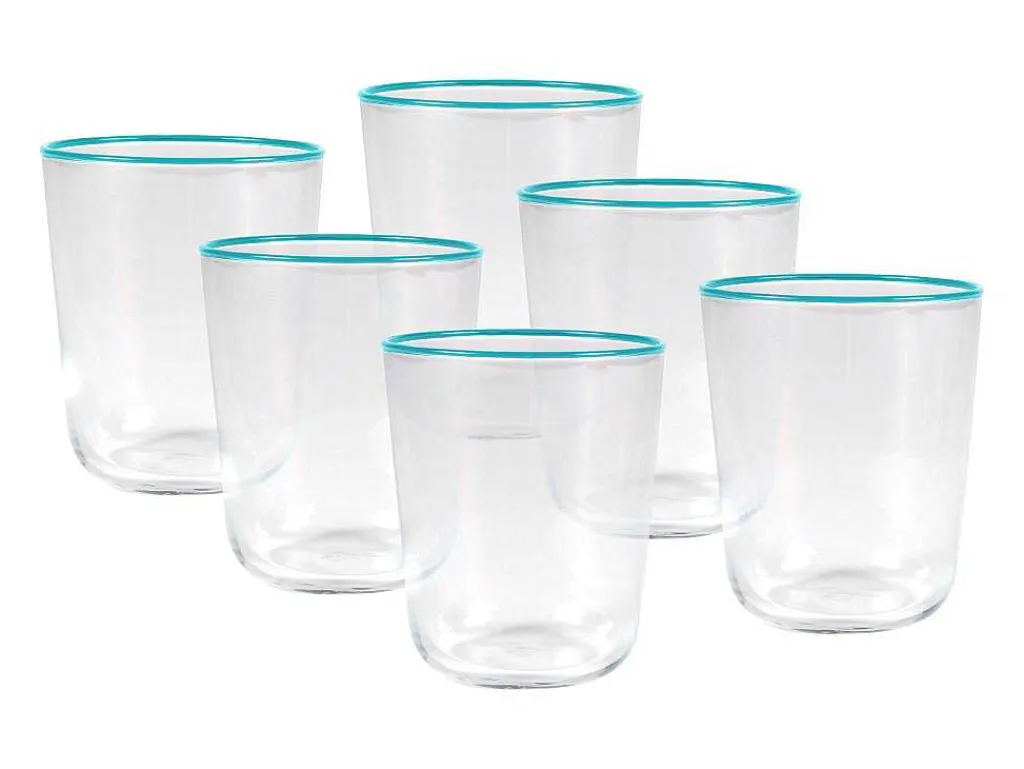 Set Van 6 Waterglazen Met Een Blauwe Rand Van 31,5 Cl - D. 8 X H. 9,5 Cm - Azuran-OZAIA Outlet
