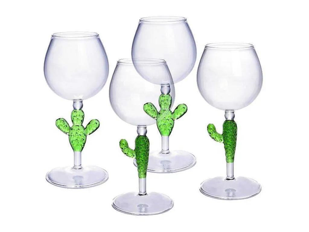 Set Van 4 Wijnglazen Met Cactusvoet - Transparant En Groen - O8,5 X H19,5 Cm - Gellif-OZAIA Best