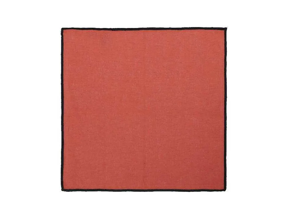 Set Van Tafellaken + 4 Servetten Van Linnen En Katoen - Zwarte Rand - Terracotta - 170 X 300 Cm - Borina-OZAIA Hot