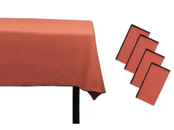Set Van Tafellaken + 4 Servetten Van Linnen En Katoen - Zwarte Rand - Terracotta - 170 X 300 Cm - Borina-OZAIA Hot