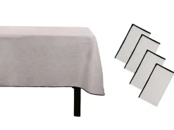 Set Van Tafellaken + 4 Servetten Van Linnen En Katoen - Zwarte Rand - Taupegrijs - 170 X 170 Cm - Borina-OZAIA Sale