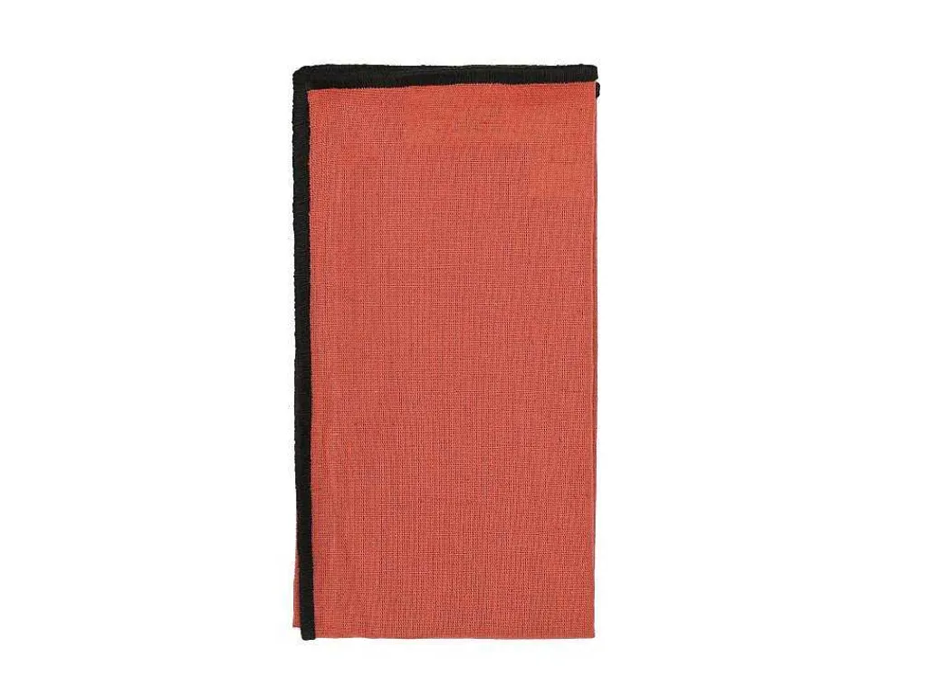 Set Van Tafellaken + 4 Servetten Van Linnen En Katoen - Zwarte Rand - Terracotta - 170 X 170 Cm - Borina-OZAIA Hot