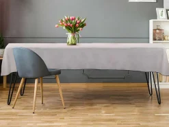 Set Van Tafellaken + 4 Servetten Van Linnen En Katoen - Zwarte Rand - Taupegrijs - 170 X 250 Cm - Borina-OZAIA New