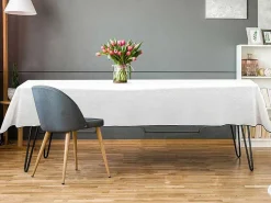 Set Van Tafellaken + 4 Servetten Van Linnen En Katoen - Zwarte Rand - Wit- 170 X 250 Cm - Borina-OZAIA Online