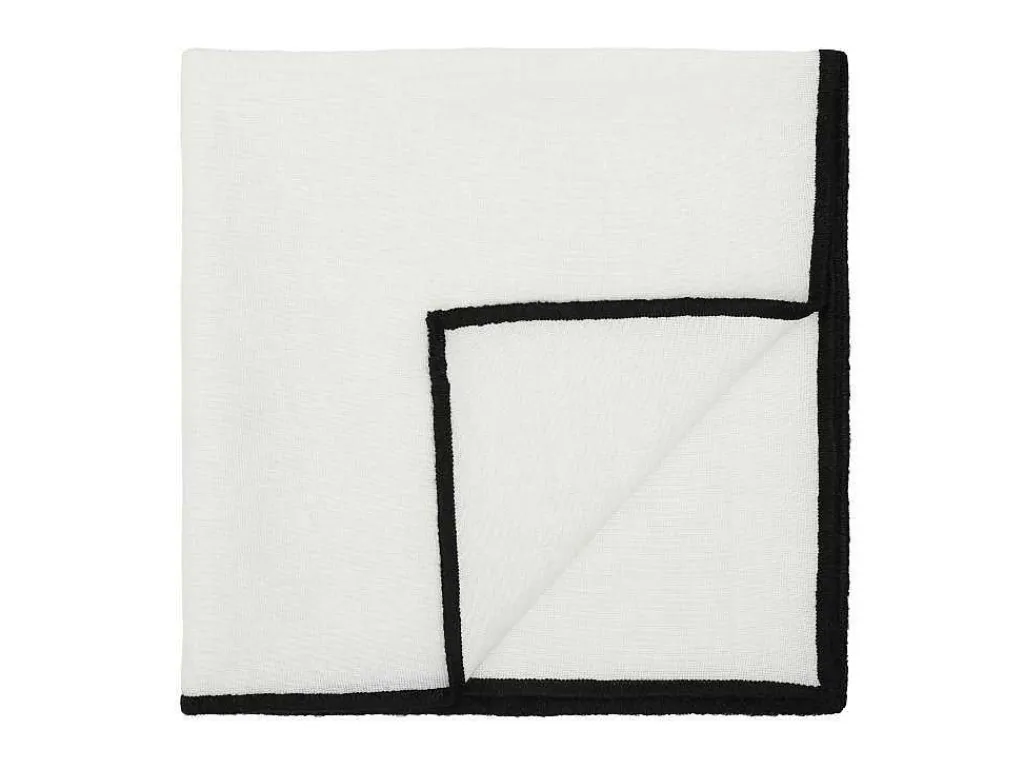 Set Van Tafellaken + 4 Servetten Van Linnen En Katoen - Zwarte Rand - Wit - 170 X 300 Cm - Borina-OZAIA Online