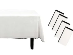 Set Van Tafellaken + 4 Servetten Van Linnen En Katoen - Zwarte Rand - Wit- 170 X 170 Cm - Borina-OZAIA Hot