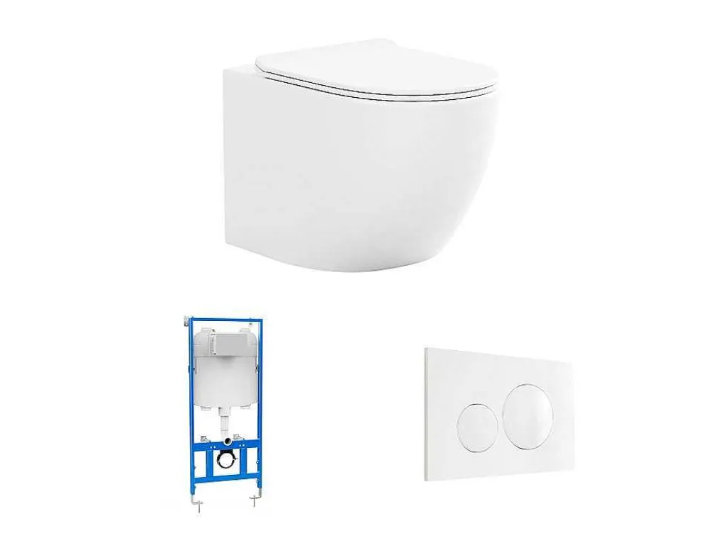 Set Voor Glanzend Witte Hang-Wc Met Voorwandsysteem En Bedieningsplaat - Javoine-Vente-unique Online