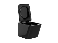 Set Voor Hang-Wc Van Glanzend Zwart Keramiek Met Voorwandsysteem En Ronde Bedieningsplaat - Clemona-Vente-unique Best
