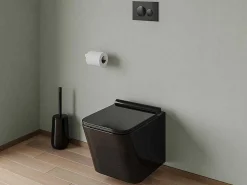 Set Voor Hang-Wc Van Glanzend Zwart Keramiek Met Voorwandsysteem En Ronde Bedieningsplaat - Clemona-Vente-unique Best