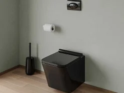 Set Voor Hang-Wc Van Glanzend Zwart Keramiek Met Voorwandsysteem En Ovalen Bedieningsplaat - Clemona-Vente-unique Online