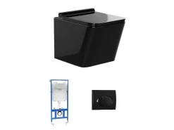 Set Voor Hang-Wc Van Glanzend Zwart Keramiek Met Voorwandsysteem En Ovalen Bedieningsplaat - Clemona-Vente-unique Online