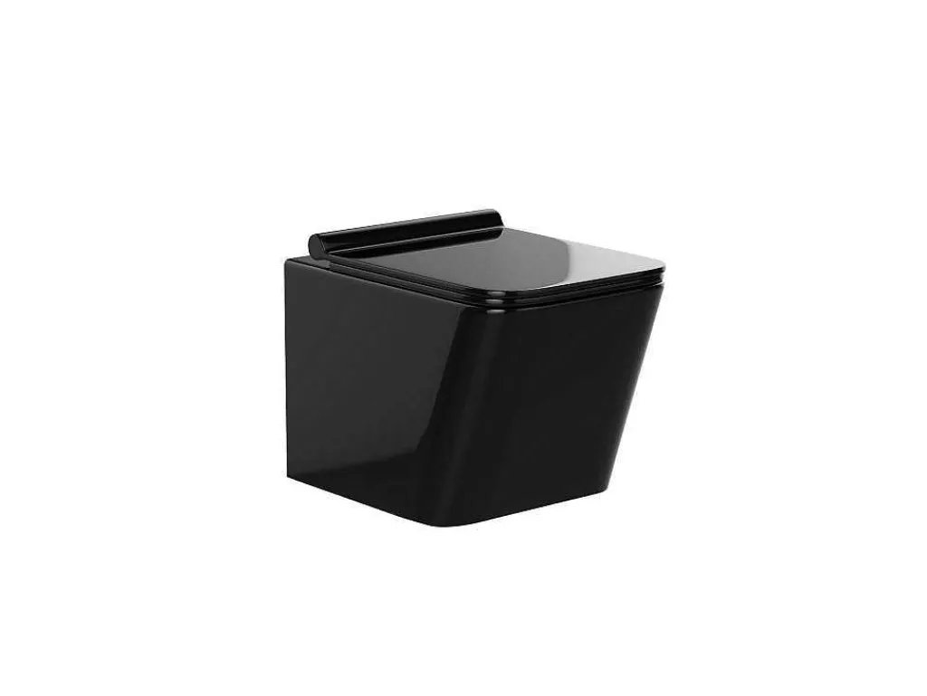 Set Voor Hang-Wc Van Glanzend Zwart Keramiek Met Decoratief Voorwandsysteem - Clemona-Vente-unique