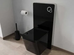 Set Voor Hang-Wc Van Glanzend Zwart Keramiek Met Decoratief Voorwandsysteem - Clemona-Vente-unique