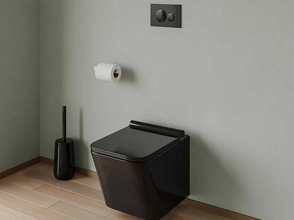 Set Voor Hang-Wc Van Mat Zwart Keramiek Met Optie Voorwandsysteem En Ronde Bedieningsplaat - Clemona-Vente-unique Discount