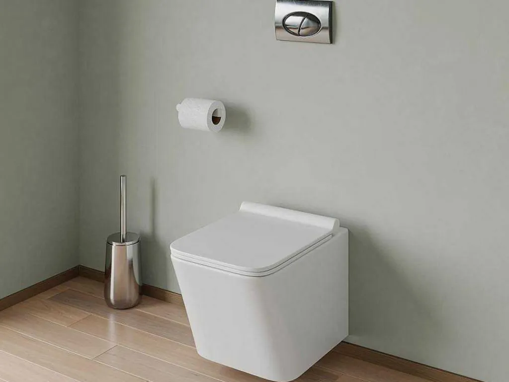 Set Voor Witte Hang-Wc Met Voorwandsysteem En Chroomkleurige Ovalen Bedieningsplaat - Clemona-Vente-unique