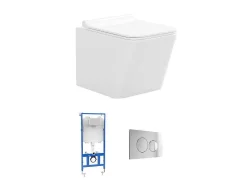 Set Voor Witte Hang-Wc Met Voorwandsysteem En Chroomkleurige Ronde Bedieningsplaat - Clemona-Vente-unique Discount