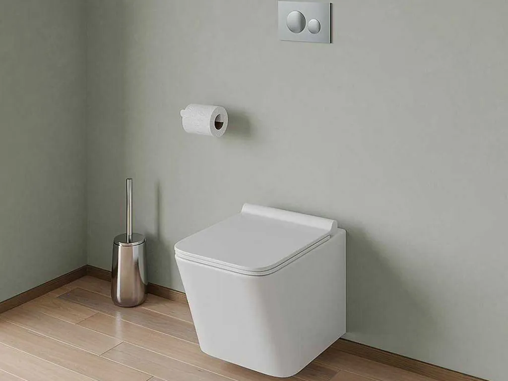 Set Voor Witte Hang-Wc Met Voorwandsysteem En Chroomkleurige Ronde Bedieningsplaat - Clemona-Vente-unique Discount