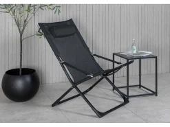 Seville Tuinligstoel, Opvouwbare Strandstoel Zwart.-Vente-unique Online