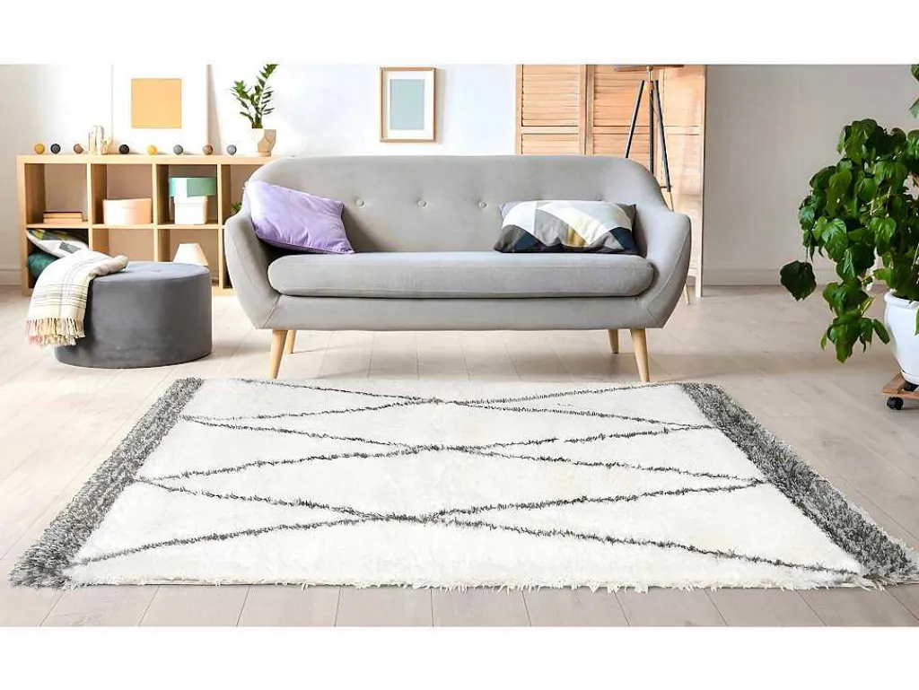 Shaggy Hoogpolig Tapijt Berberstijl Hania - Polyester - 200 X 290 Cm - Beige En Grijs-OZAIA New