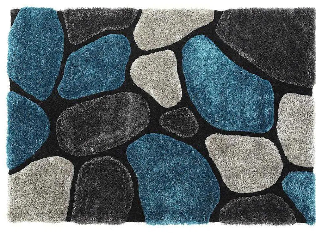 Shaggy Tapijt Pietra Turquoise En Grijs - Polyester - 120 X 170 Cm-OZAIA