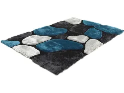 Shaggy Tapijt Pietra Turquoise En Grijs - Polyester - 140 X 200 Cm-OZAIA New