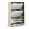 Shane Schoenenkast 3 Klapdeuren 2R, 1 Deur Eikenstructuur Decor, Wit Hoogglans.-Vente-unique Sale
