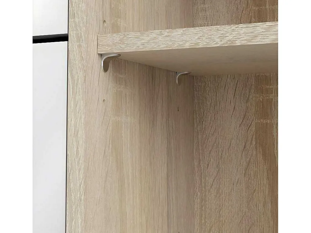Shane Schoenenkast 3 Klapdeuren 2R, 1 Deur Eikenstructuur Decor, Wit Hoogglans.-Vente-unique Sale