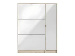 Shane Schoenenkast 3 Klapdeuren 2R, 1 Deur Eikenstructuur Decor, Wit Hoogglans.-Vente-unique Sale